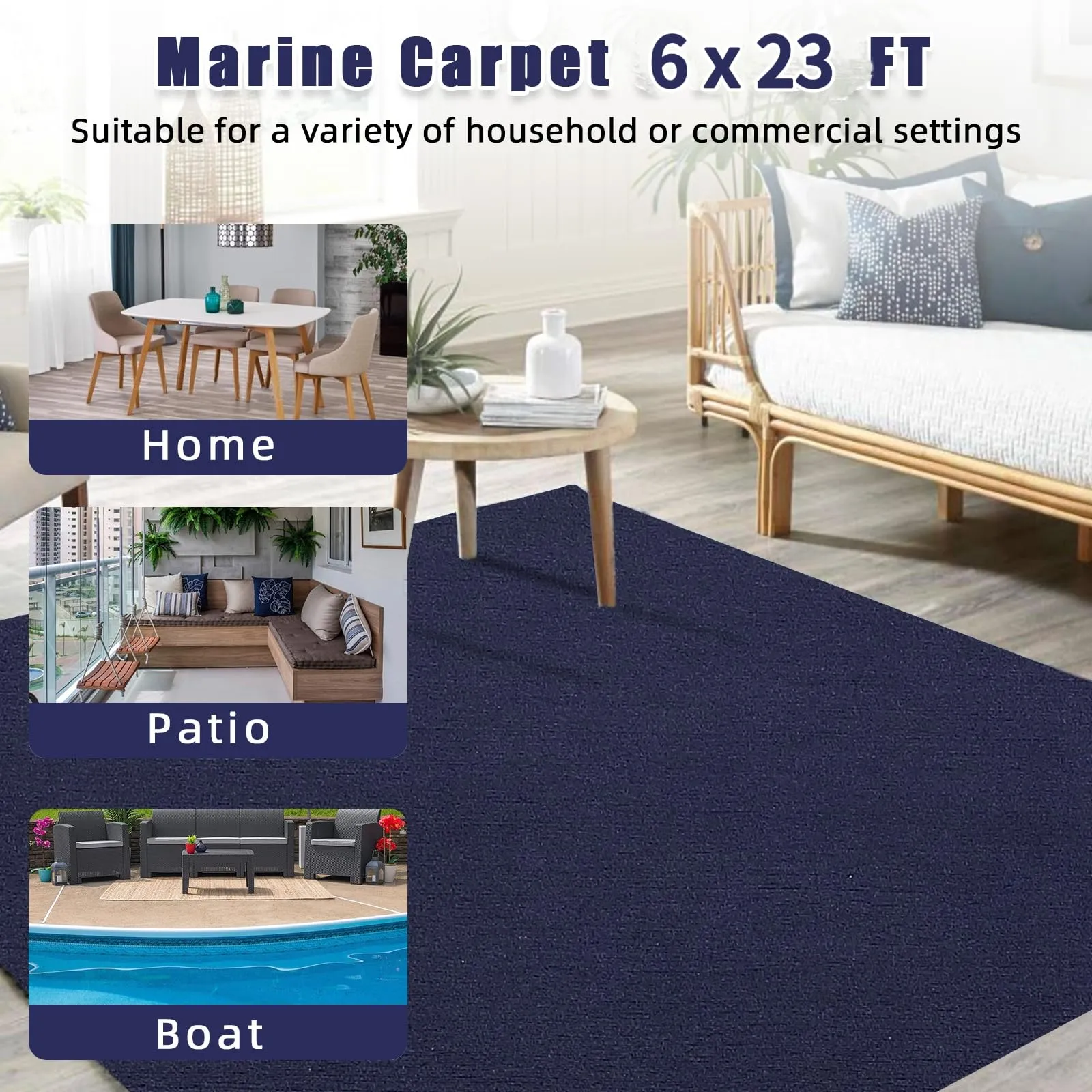 GARVEE 6FT*23FT Boat Marine Carpet, Blue Marine Carpet, Indoor/Outdoor Rug, TPR Non-Slip, Waterproof, for Patio Deck, Outdoor Use, Camping