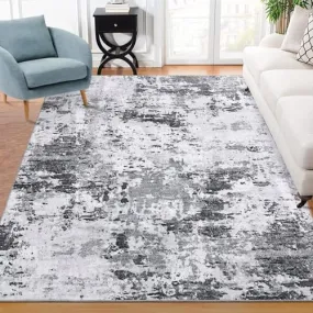 GARVEE Area Rug 3x5 Machine Washable Rug Modern Abstract Distressed Rug Soft Non-Slip Indoor Floor Mat Foldable Non Shedding Floor Cover Low Pile Thin Rug for Living Room Bedroom Dining Room Grey