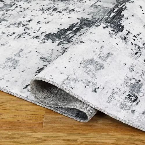 GARVEE Area Rug 3x5 Machine Washable Rug Modern Abstract Distressed Rug Soft Non-Slip Indoor Floor Mat Foldable Non Shedding Floor Cover Low Pile Thin Rug for Living Room Bedroom Dining Room Grey