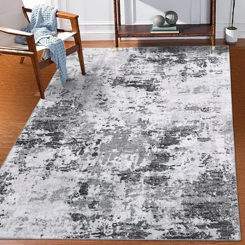 GARVEE Area Rug 3x5 Machine Washable Rug Modern Abstract Distressed Rug Soft Non-Slip Indoor Floor Mat Foldable Non Shedding Floor Cover Low Pile Thin Rug for Living Room Bedroom Dining Room Grey