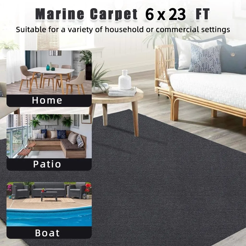 GARVEE Black Marine Carpet, Marine Carpet, 6FT*23FT Boat Carpet Rugs, Indoor/Outdoor Rug, for Patio Deck, TPR Non-Slide, Water-Proof,for Outdoor, Camping