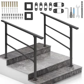 GARVEE Handrails for Outdoor Steps, 2PCS Outdoor Stair Railing Fits 3 to 4 Steps, Sturdy Porch Railing with Installation Kit, No Rust Wrought Iron Hand Railings for Outdoor Steps