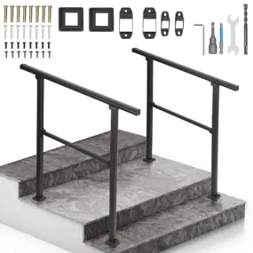 GARVEE Handrails for Outdoor Steps, 3 Step Handrail Fit 2 or 3 Steps Outdoor Stair Railing, Black Wrought Iron Stair Handrail with Installation Kit, Metal Porch Railing - 3 Steps-A / 2