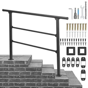 GARVEE Handrails for Outdoor Steps, Outdoor Stair Railing Fits 3 to 4 Steps, Sturdy Porch Railing with Installation Kit, Black Wrought Iron Hand Railings for Outdoor Steps