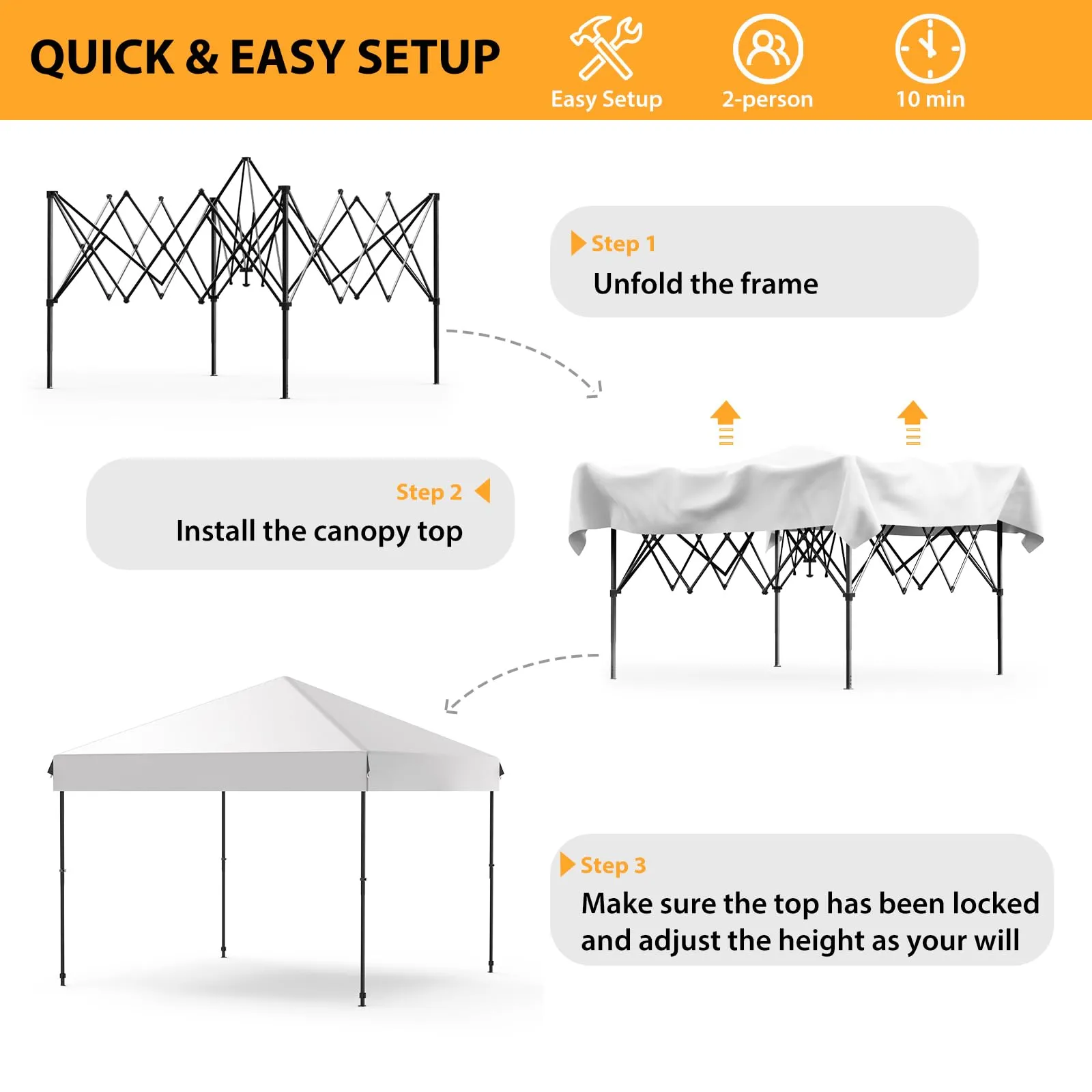 GARVEE Pop-Up Canopy Tent - Waterproof Outdoor Canopy, Portable Sun Shelter, with Roller Bag, 4 x Sandbags, 4 x Stakes, for Picnic, Camping, Outdoor Events, Parties, Patio, 10'x10'，Grey