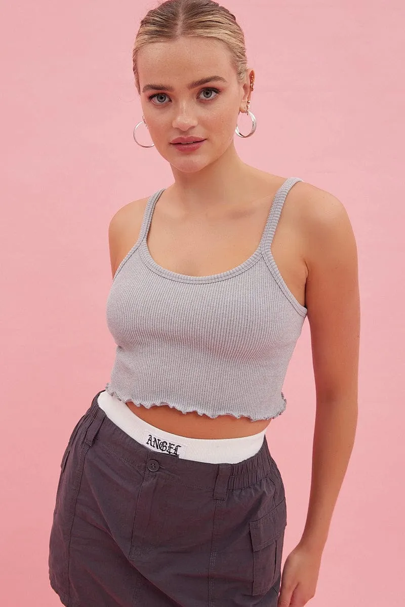 Grey Crop Singlet Top Round neck