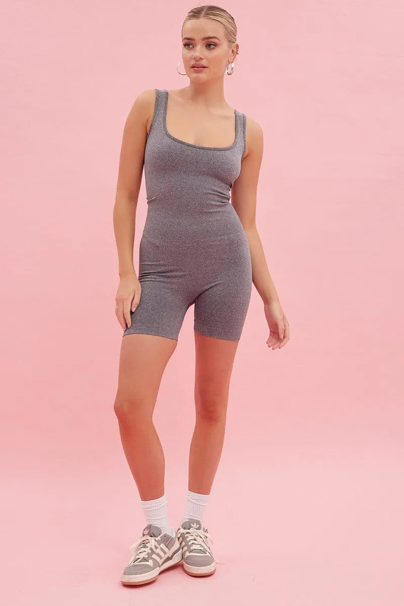 Grey Seamless Activewear Playsuit