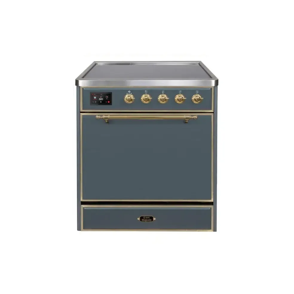 ILVE Majestic II 30 Inch Electric Freestanding Induction Range with Solid Door and Brass Trim