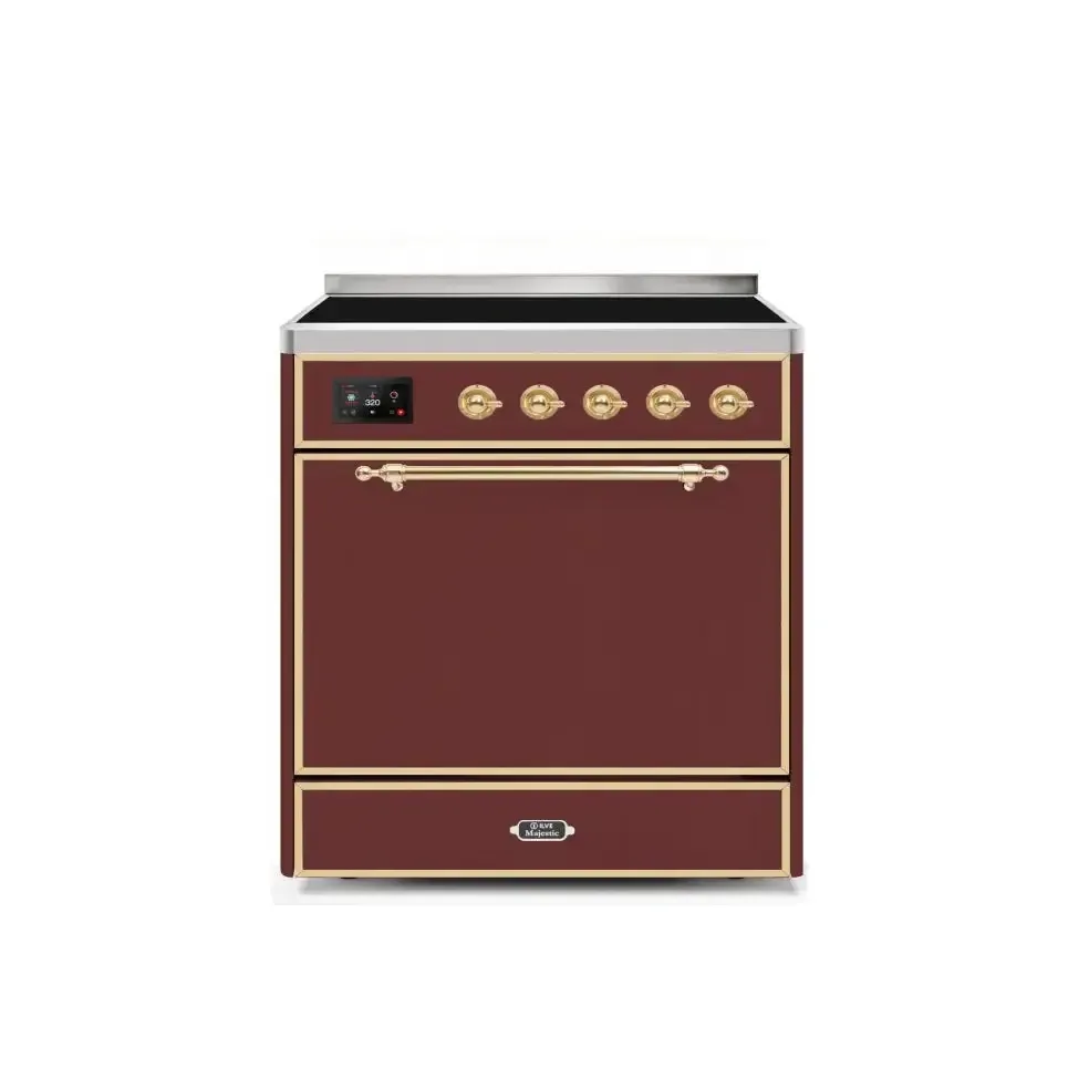 ILVE Majestic II 30 Inch Electric Freestanding Induction Range with Solid Door and Brass Trim