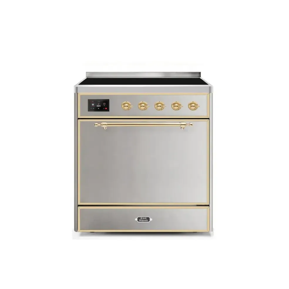 ILVE Majestic II 30 Inch Electric Freestanding Induction Range with Solid Door and Brass Trim