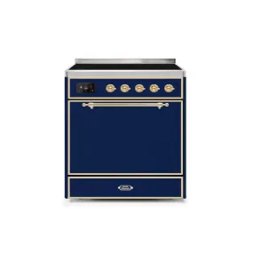 ILVE Majestic II 30 Inch Electric Freestanding Induction Range with Solid Door and Brass Trim