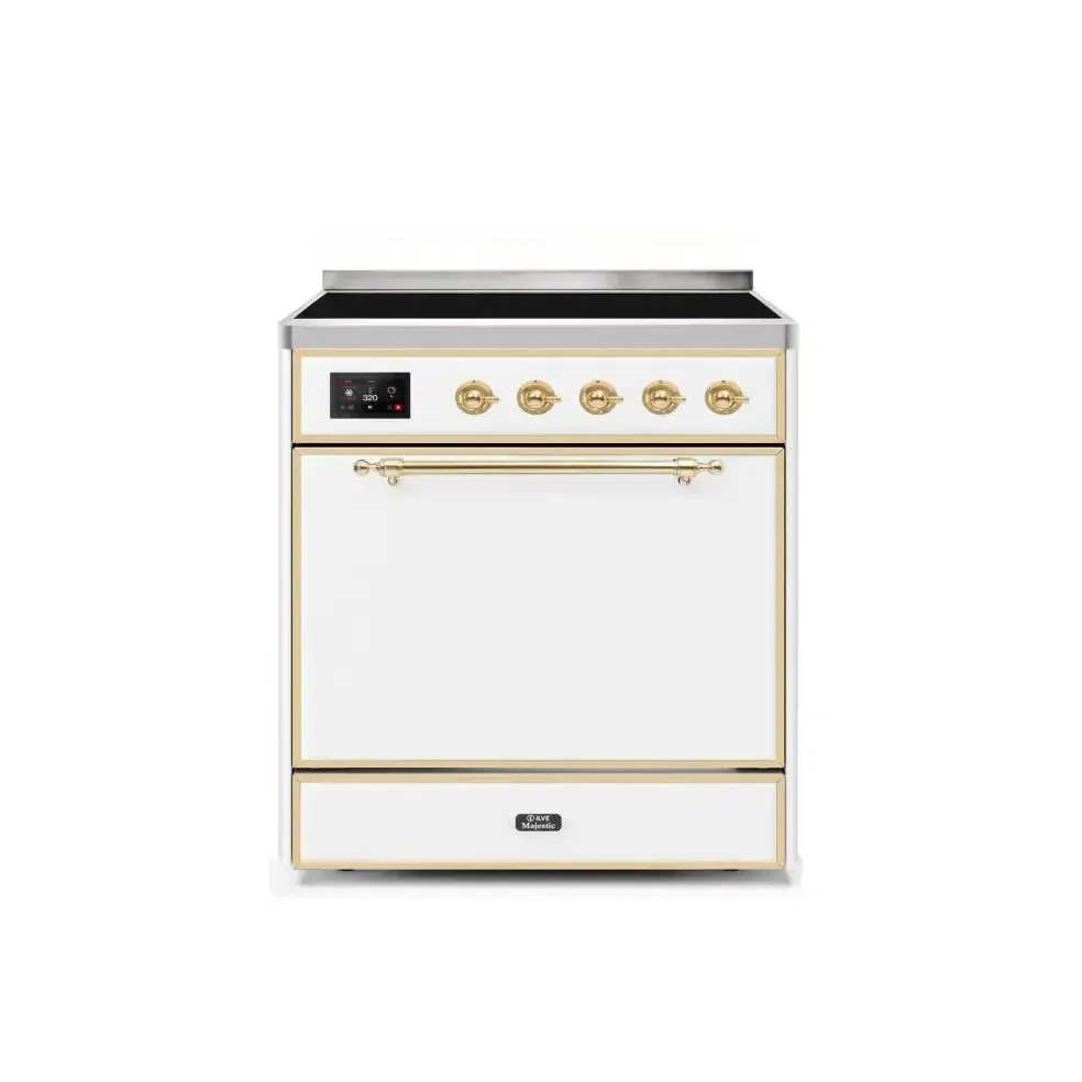 ILVE Majestic II 30 Inch Electric Freestanding Induction Range with Solid Door and Brass Trim