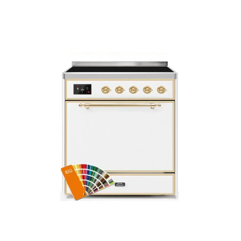 ILVE Majestic II 30 Inch Electric Freestanding Induction Range with Solid Door and Brass Trim