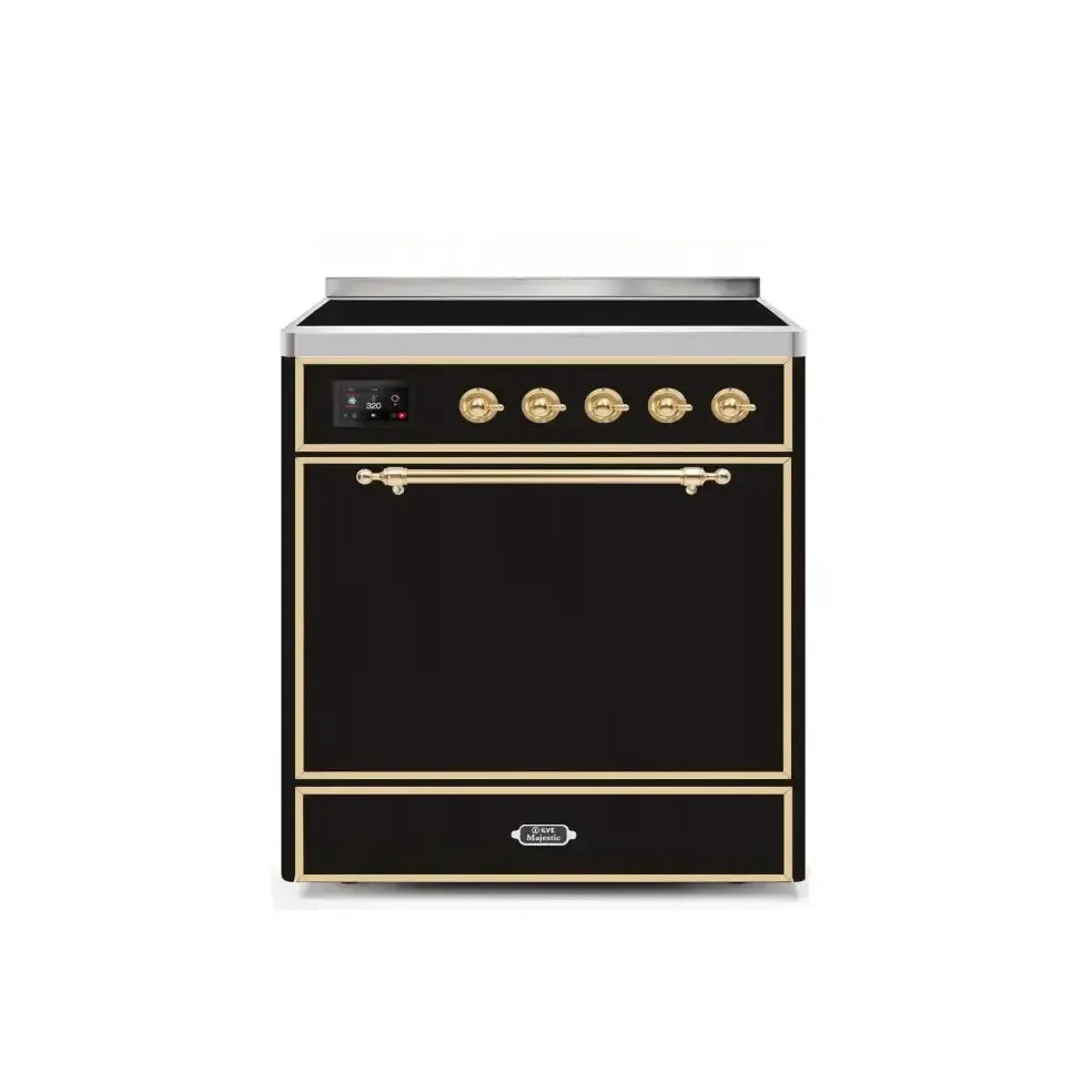 ILVE Majestic II 30 Inch Electric Freestanding Induction Range with Solid Door and Brass Trim