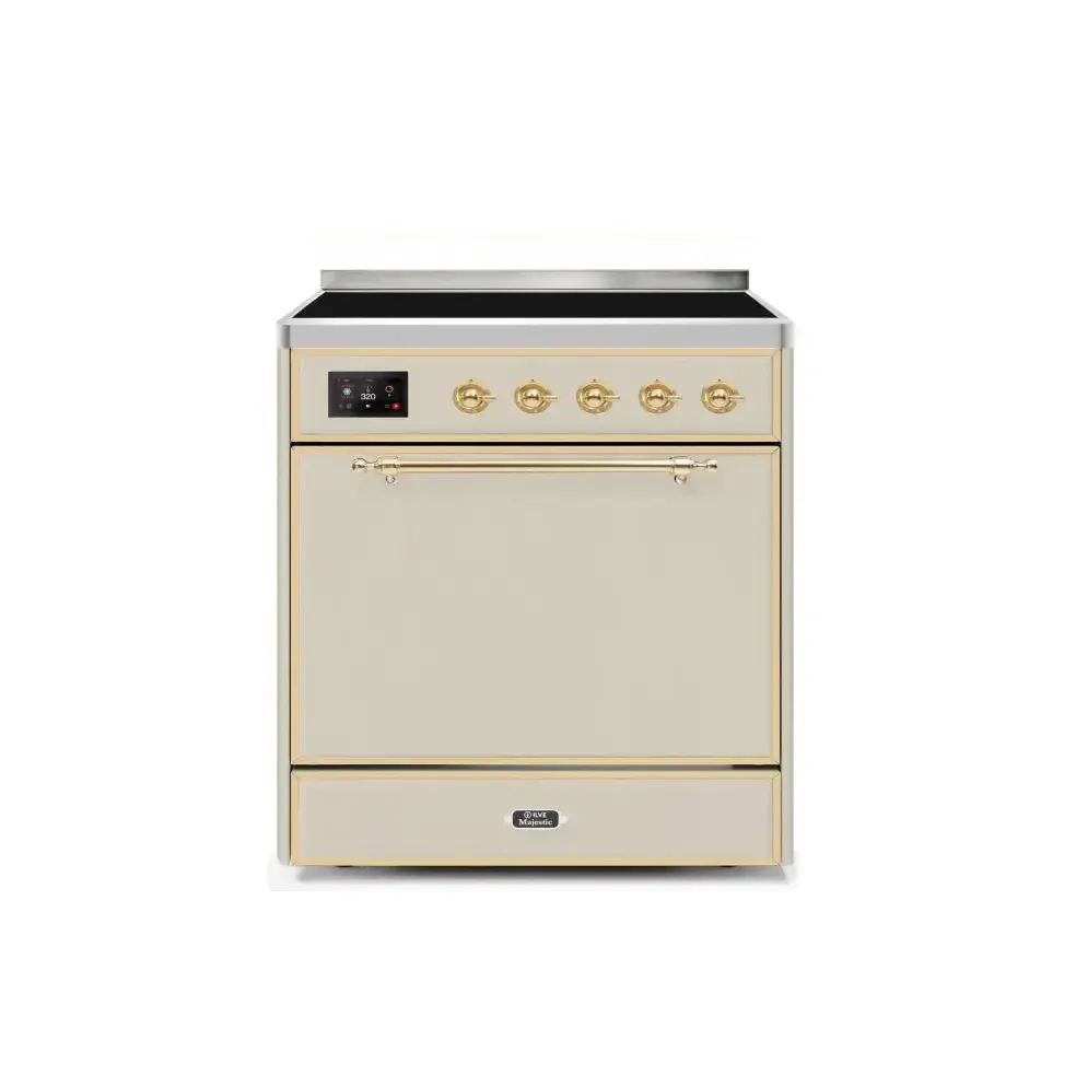 ILVE Majestic II 30 Inch Electric Freestanding Induction Range with Solid Door and Brass Trim