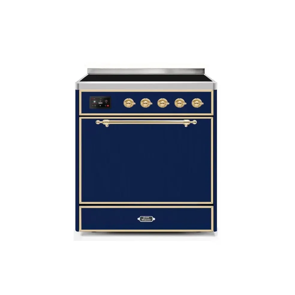 ILVE Majestic II 30 Inch Electric Freestanding Induction Range with Solid Door and Brass Trim