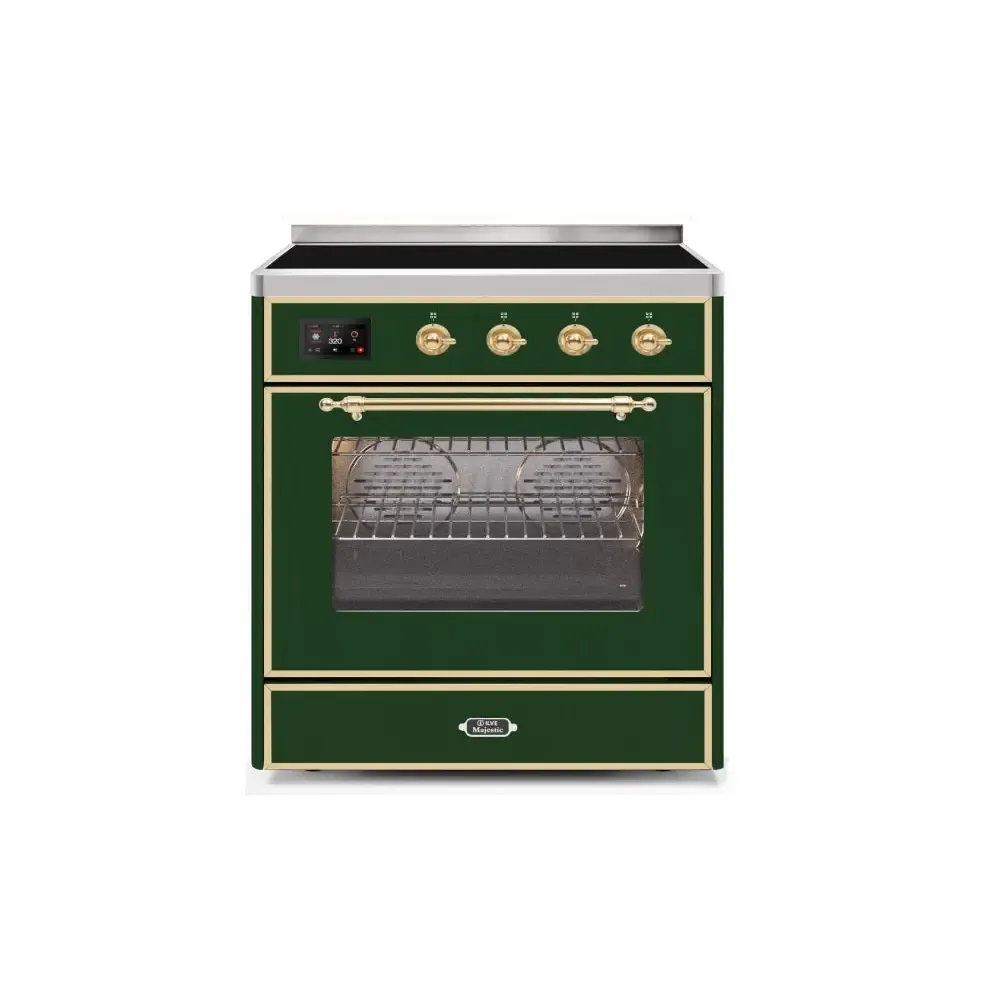 ILVE Majestic II 30 Inch Freestanding Electric Induction Range with Brass Trim