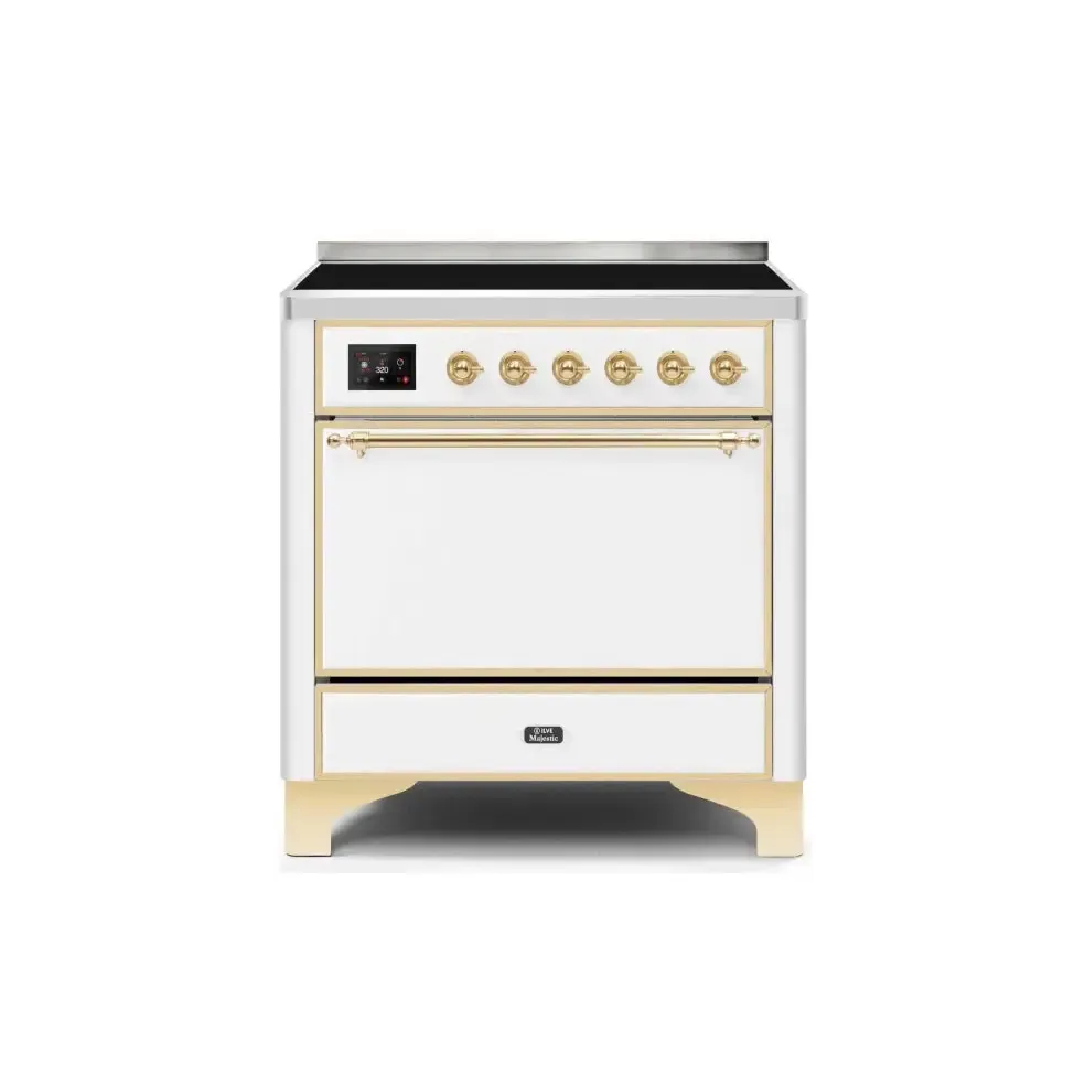 ILVE Majestic II 36 Inch Electric Freestanding Induction Range with Solid Door and Brass Trim