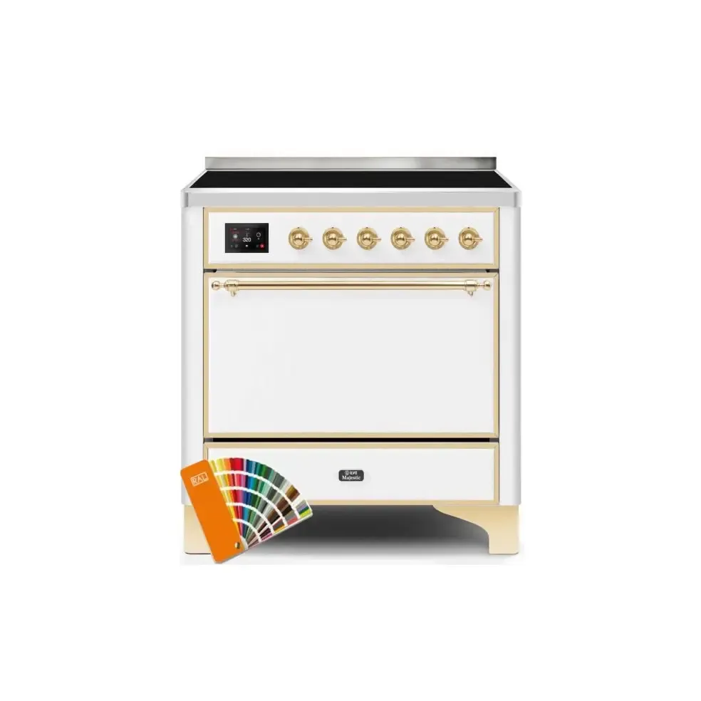 ILVE Majestic II 36 Inch Electric Freestanding Induction Range with Solid Door and Brass Trim