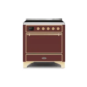 ILVE Majestic II 36 Inch Electric Freestanding Induction Range with Solid Door and Brass Trim