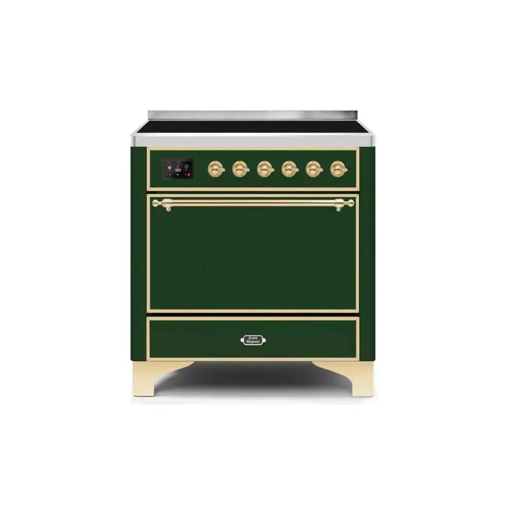 ILVE Majestic II 36 Inch Electric Freestanding Induction Range with Solid Door and Brass Trim