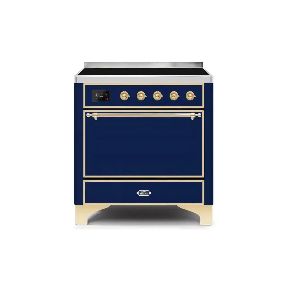 ILVE Majestic II 36 Inch Electric Freestanding Induction Range with Solid Door and Brass Trim