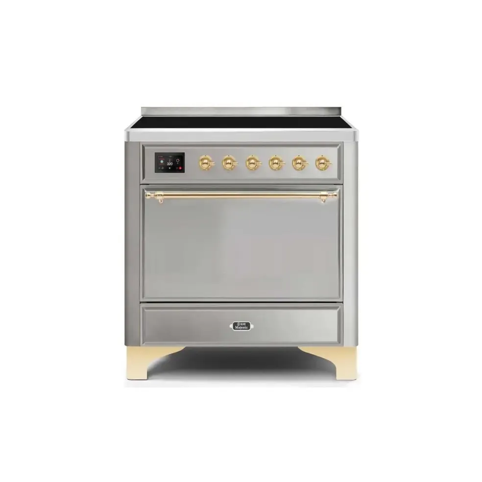 ILVE Majestic II 36 Inch Electric Freestanding Induction Range with Solid Door and Brass Trim