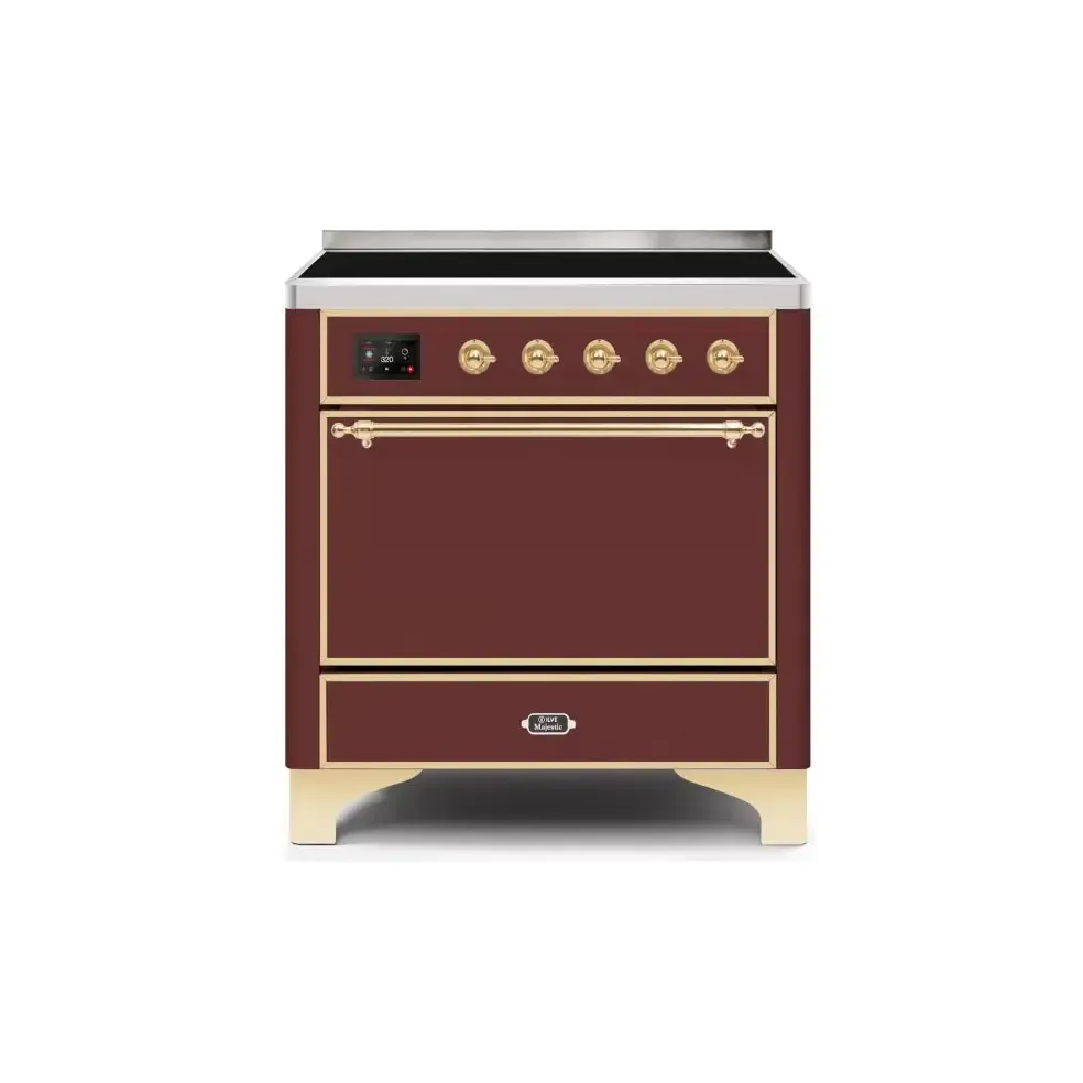 ILVE Majestic II 36 Inch Electric Freestanding Induction Range with Solid Door and Brass Trim