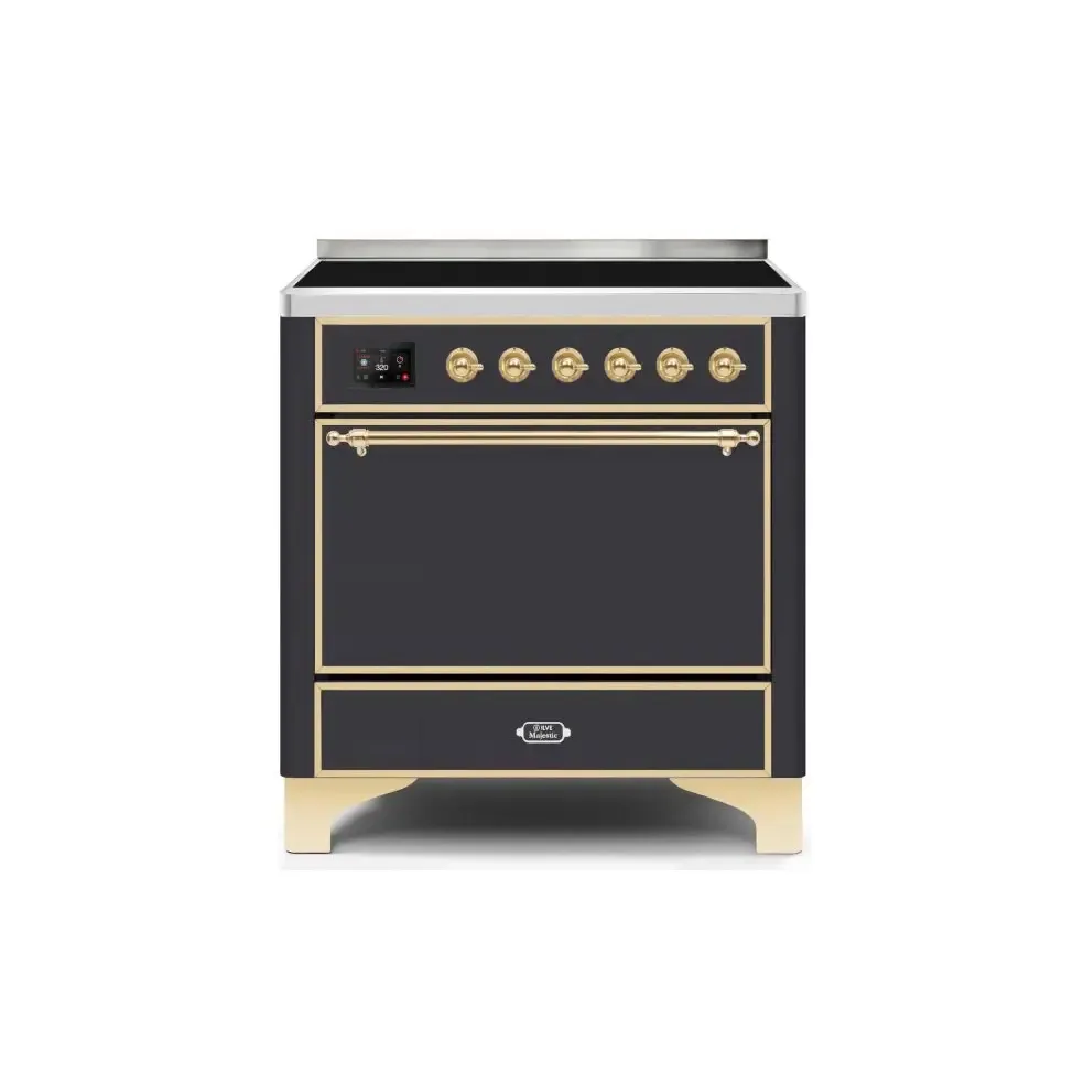 ILVE Majestic II 36 Inch Electric Freestanding Induction Range with Solid Door and Brass Trim