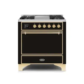 ILVE Majestic II 36 Inch Freestanding Dual Fuel Liquid Propane Range with Solid Door and Brass Trim