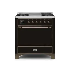 ILVE Majestic II 36 Inch Freestanding Dual Fuel Liquid Propane Range with Solid Door and Bronze Trim