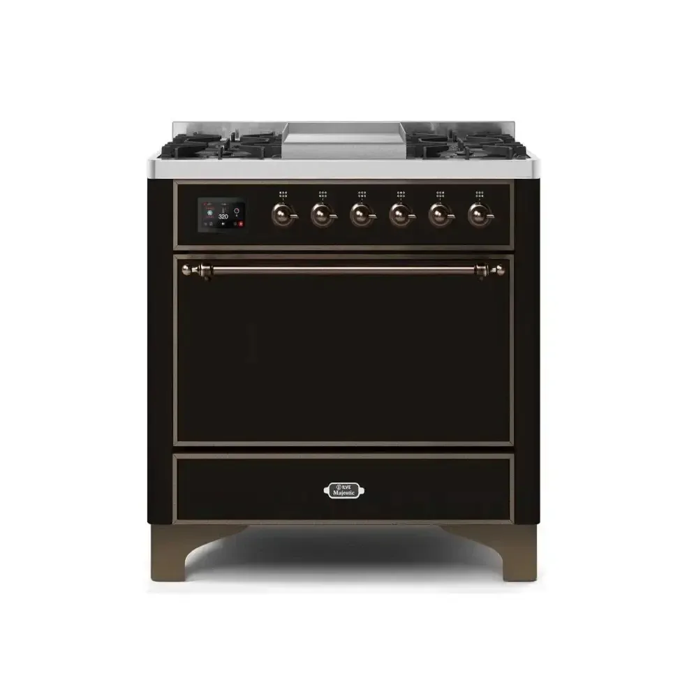 ILVE Majestic II 36 Inch Freestanding Dual Fuel Liquid Propane Range with Solid Door and Bronze Trim