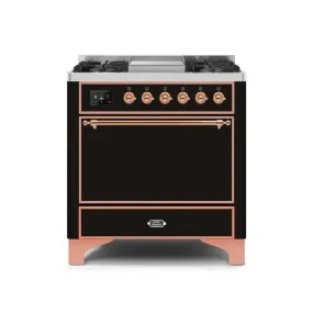 ILVE Majestic II 36 Inch Freestanding Dual Fuel Liquid Propane Range with Solid Door and Copper Trim