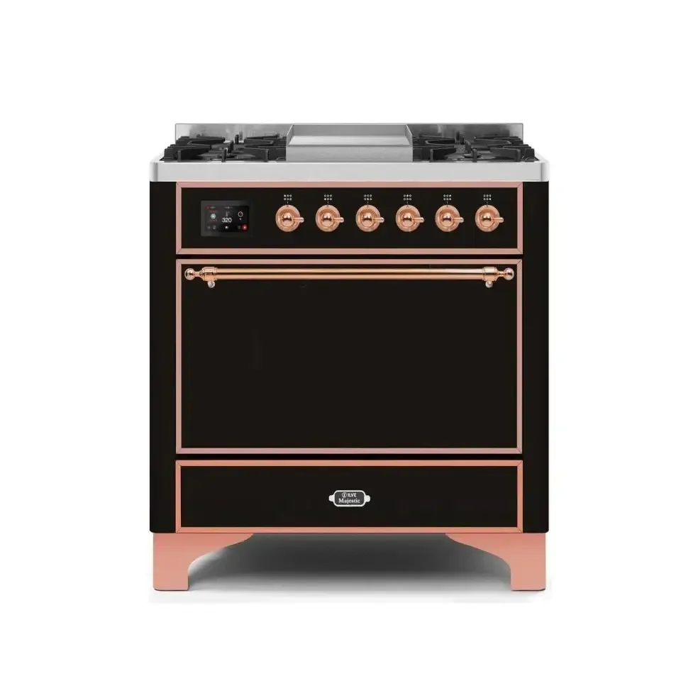 ILVE Majestic II 36 Inch Freestanding Dual Fuel Liquid Propane Range with Solid Door and Copper Trim