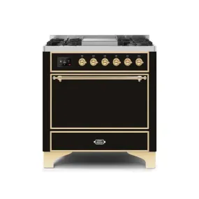 ILVE Majestic II 36 Inch Freestanding Dual Fuel Natural Gas Range with Solid Door and Brass Trim