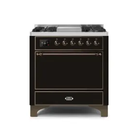 ILVE Majestic II 36 Inch Freestanding Dual Fuel Natural Gas Range with Solid Door and Bronze Trim