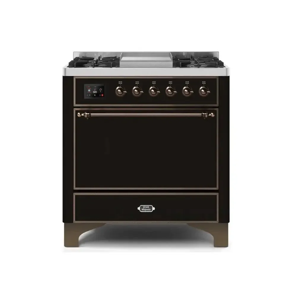 ILVE Majestic II 36 Inch Freestanding Dual Fuel Natural Gas Range with Solid Door and Bronze Trim