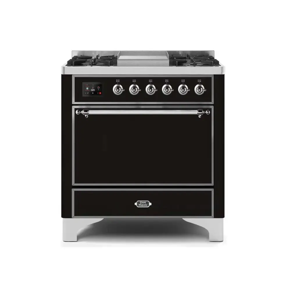 ILVE Majestic II 36 Inch Freestanding Dual Fuel Natural Gas Range with Solid Door and Chrome Trim