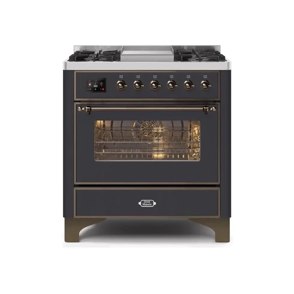 ILVE Majestic II 36 Inch Freestanding Dual Fuel Range Single Oven Liquid Propane with Bronze Trim