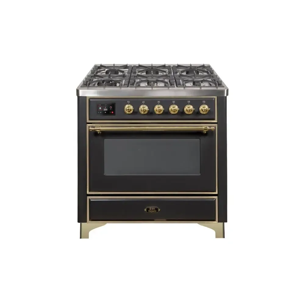 ILVE Majestic II 36 Inch Freestanding Dual Fuel Range Single Oven Natural Gas with Brass Trim