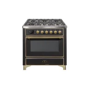 ILVE Majestic II 36 Inch Freestanding Dual Fuel Range Single Oven Natural Gas with Brass Trim