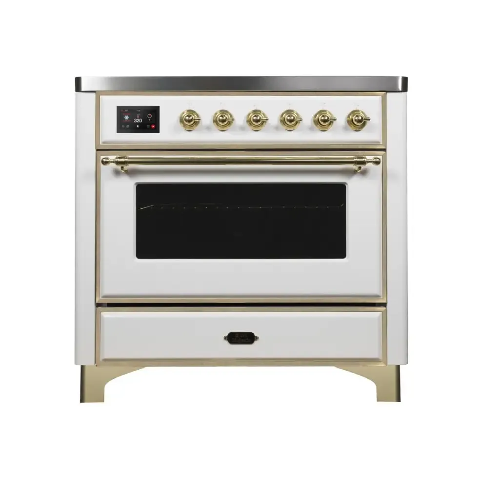 ILVE Majestic II 36 Inch Freestanding Electric Induction Range with Brass Trim