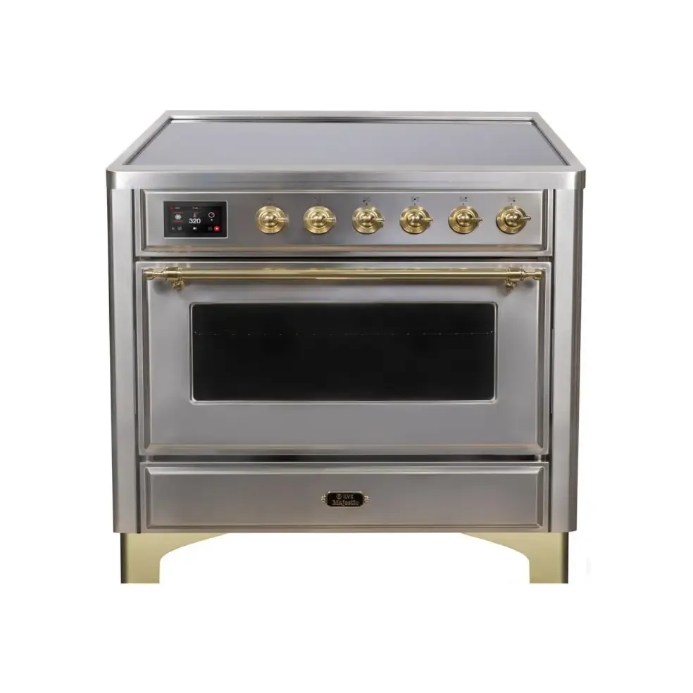 ILVE Majestic II 36 Inch Freestanding Electric Induction Range with Brass Trim