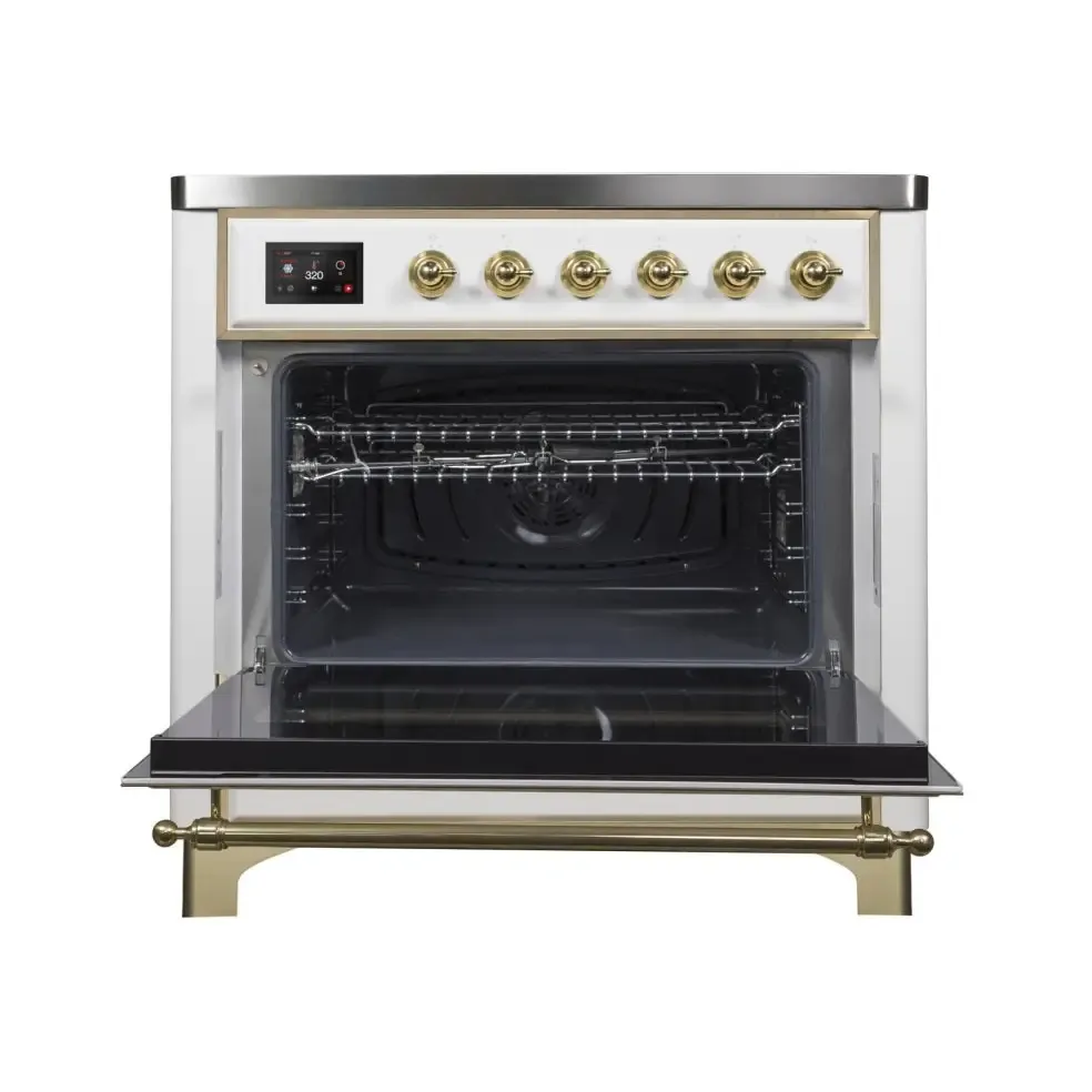 ILVE Majestic II 36 Inch Freestanding Electric Induction Range with Brass Trim