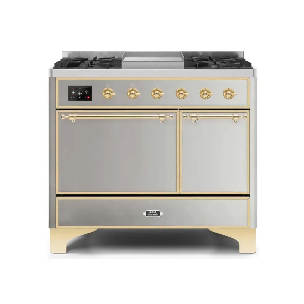 ILVE Majestic II 40 Inch Dual Fuel Liquid Propane Freestanding Range and Electric Oven with Brass Trim