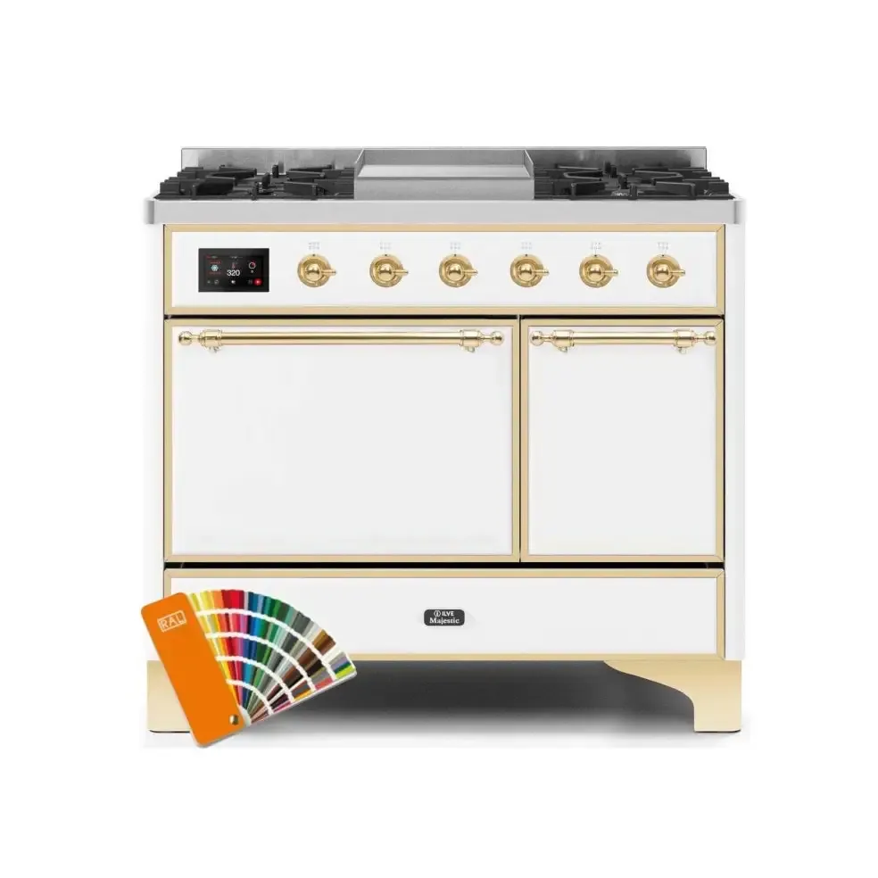 ILVE Majestic II 40 Inch Dual Fuel Liquid Propane Freestanding Range and Electric Oven with Brass Trim