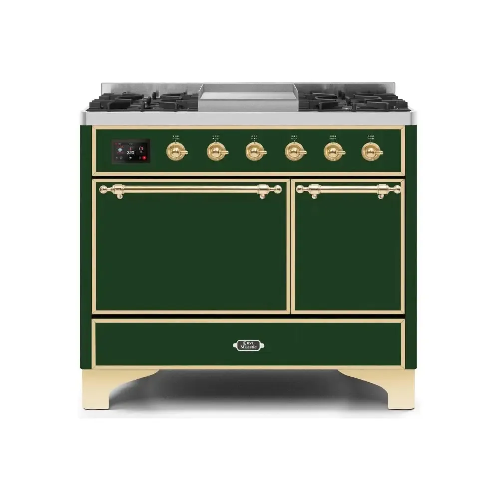 ILVE Majestic II 40 Inch Dual Fuel Liquid Propane Freestanding Range and Electric Oven with Brass Trim