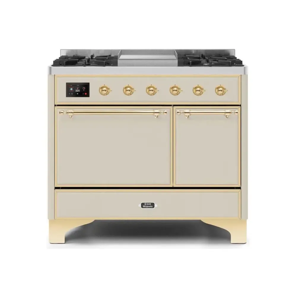 ILVE Majestic II 40 Inch Dual Fuel Liquid Propane Freestanding Range and Electric Oven with Brass Trim