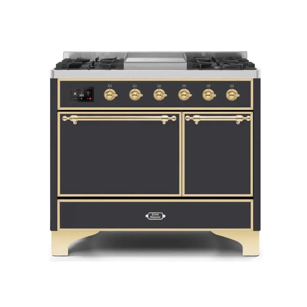 ILVE Majestic II 40 Inch Dual Fuel Liquid Propane Freestanding Range and Electric Oven with Brass Trim