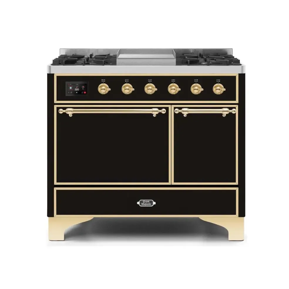 ILVE Majestic II 40 Inch Dual Fuel Liquid Propane Freestanding Range and Electric Oven with Brass Trim